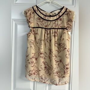 Monteau Floral Cap Sleeve Blouse - Cream and Maroon✨